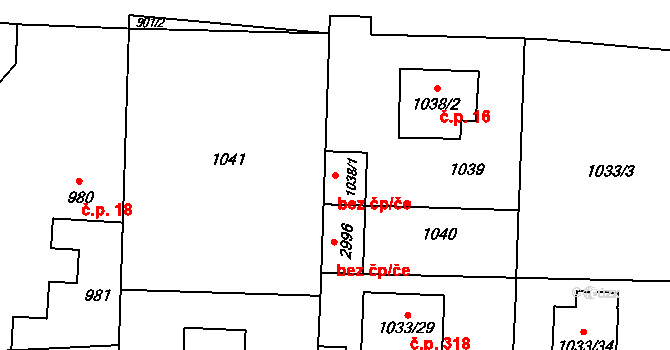 Káraný 46110119 na parcele st. 1038/1 v KÚ Káraný, Katastrální mapa