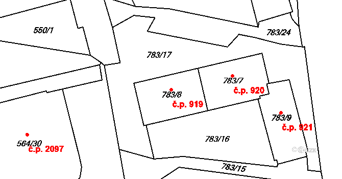 Horní Litvínov 919, Litvínov na parcele st. 783/8 v KÚ Horní Litvínov, Katastrální mapa