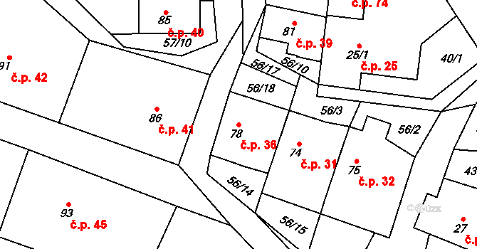 Ochoz 36, Nasavrky na parcele st. 78 v KÚ Ochoz u Nasavrk, Katastrální mapa