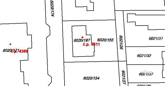 Prostějov 4611 na parcele st. 6020/187 v KÚ Prostějov, Katastrální mapa