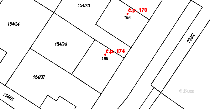 Chroustovice 174 na parcele st. 198/1 v KÚ Chroustovice, Katastrální mapa