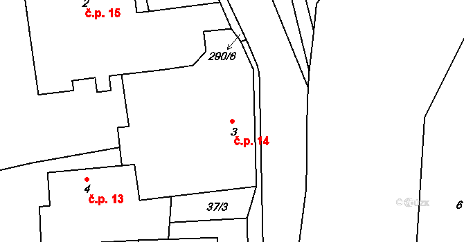 Lozice 14 na parcele st. 3 v KÚ Lozice, Katastrální mapa