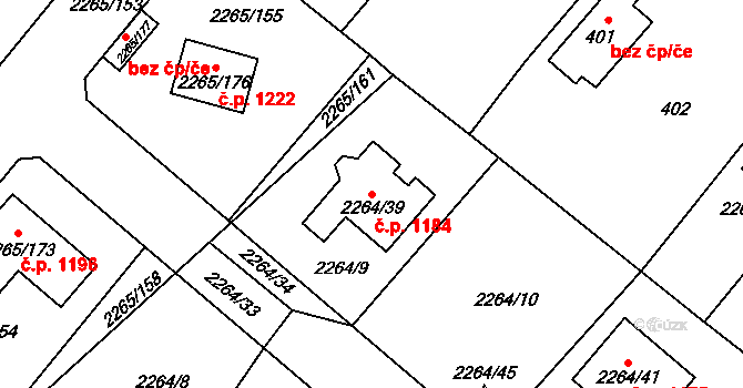 Pečky 1184 na parcele st. 2264/39 v KÚ Pečky, Katastrální mapa