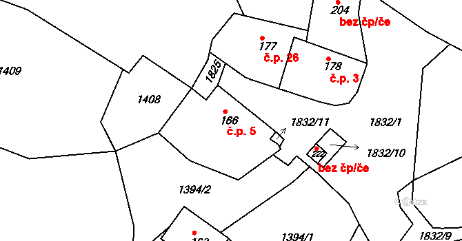 Lešany 5, Skuteč na parcele st. 166 v KÚ Lešany, Katastrální mapa