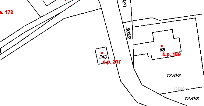 Doubice 217 na parcele st. 340 v KÚ Doubice, Katastrální mapa