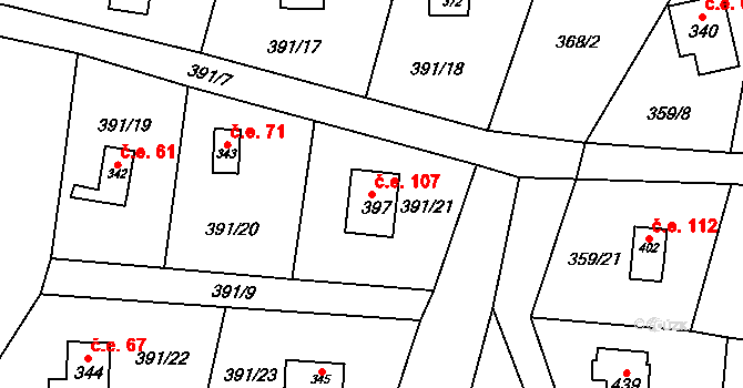 Čenkovice 107 na parcele st. 397 v KÚ Čenkovice, Katastrální mapa