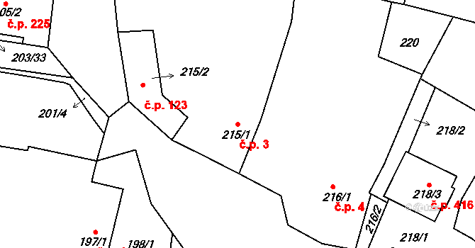 Chotíkov 3 na parcele st. 215/1 v KÚ Chotíkov, Katastrální mapa