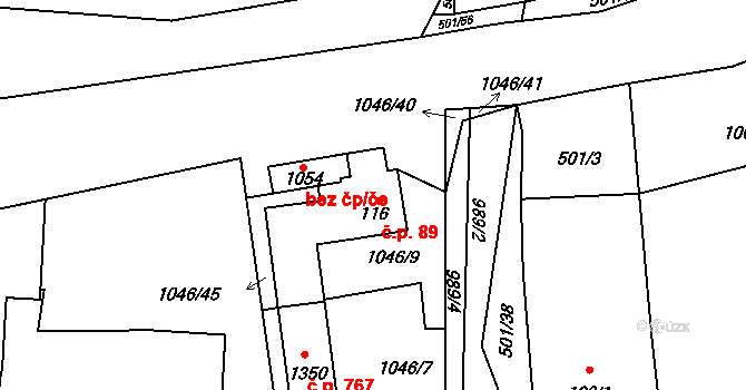 Nučice 89 na parcele st. 116 v KÚ Nučice u Rudné, Katastrální mapa