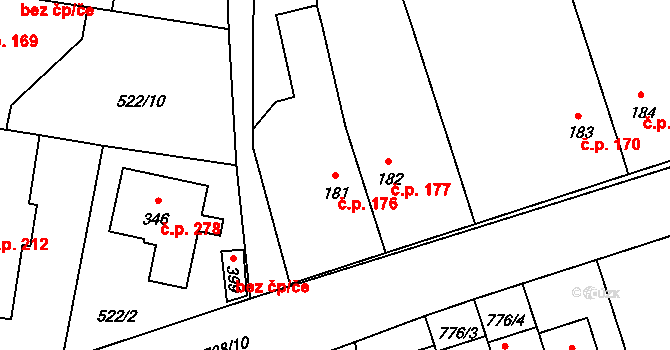 Úhonice 176 na parcele st. 181 v KÚ Úhonice, Katastrální mapa