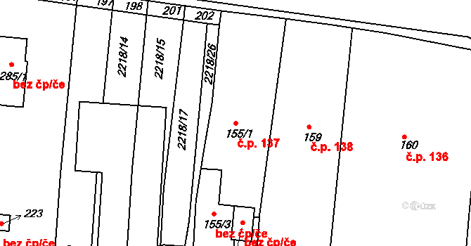 Dražice 137 na parcele st. 155/1 v KÚ Dražice u Tábora, Katastrální mapa