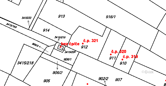 Veselí nad Lužnicí II 321, Veselí nad Lužnicí na parcele st. 912 v KÚ Veselí nad Lužnicí, Katastrální mapa