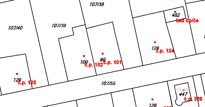 Srch 101 na parcele st. 99 v KÚ Srch, Katastrální mapa