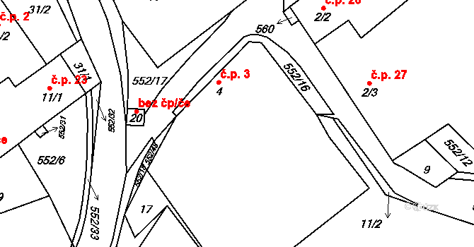 Bukovice 3 na parcele st. 4 v KÚ Bukovice u Rohozce, Katastrální mapa