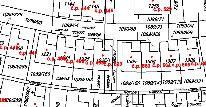 Příluky 523, Zlín na parcele st. 1225/1 v KÚ Příluky u Zlína, Katastrální mapa