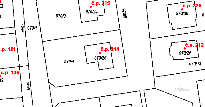 Meclov 214 na parcele st. 970/25 v KÚ Meclov, Katastrální mapa