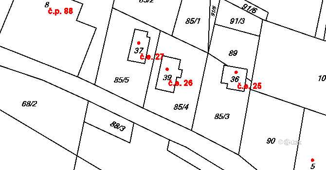 Studená Loučka 26, Mohelnice na parcele st. 39 v KÚ Bušín u Studené Loučky, Katastrální mapa