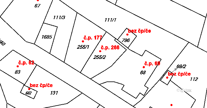 Mořkov 266 na parcele st. 255/2 v KÚ Mořkov, Katastrální mapa