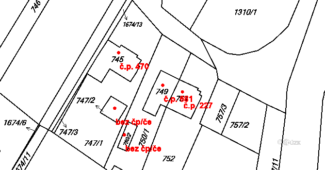 Kopřivnice 681 na parcele st. 749 v KÚ Kopřivnice, Katastrální mapa