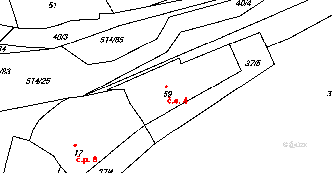 Kloušov 4, Merklín na parcele st. 59 v KÚ Kloušov, Katastrální mapa