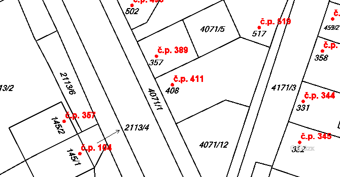 Lenešice 411 na parcele st. 408 v KÚ Lenešice, Katastrální mapa