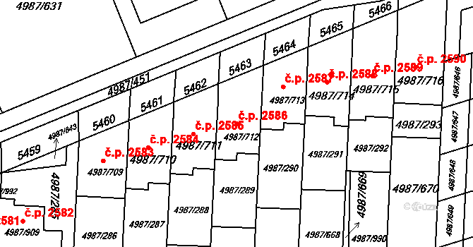 Louny 2586 na parcele st. 4987/712 v KÚ Louny, Katastrální mapa