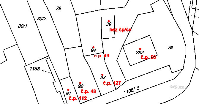 Úsobí 49 na parcele st. 94 v KÚ Úsobí, Katastrální mapa