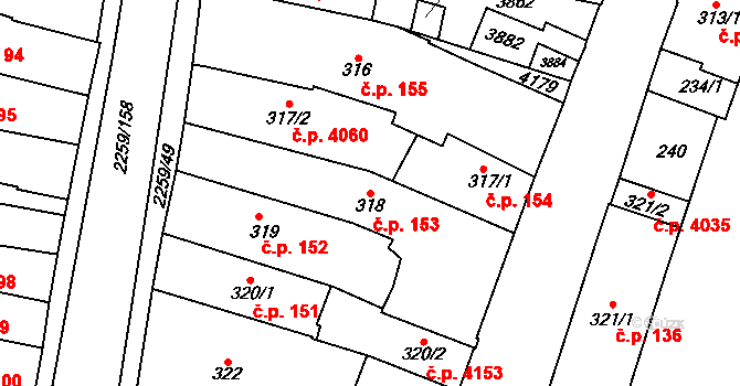 Havlíčkův Brod 153 na parcele st. 318 v KÚ Havlíčkův Brod, Katastrální mapa