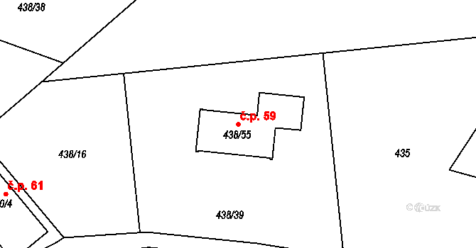 Chlum 59, Zlín na parcele st. 438/55 v KÚ Lhotka u Zlína, Katastrální mapa