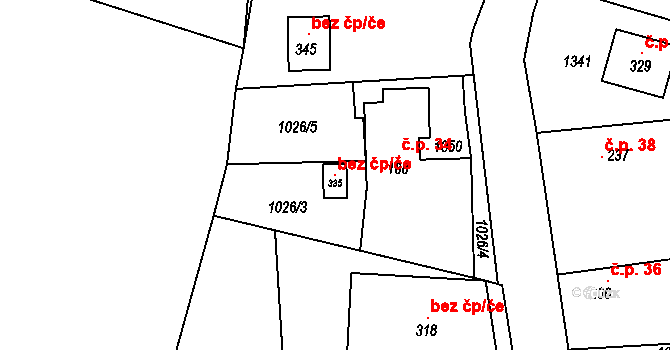 Vyšehořovice 105664120 na parcele st. 335 v KÚ Kozovazy, Katastrální mapa