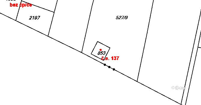 Starý Plzenec 137 na parcele st. 853 v KÚ Starý Plzenec, Katastrální mapa