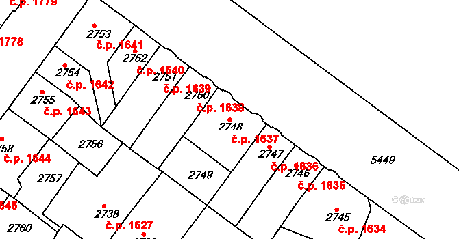 Znojmo 1637 na parcele st. 2748 v KÚ Znojmo-město, Katastrální mapa
