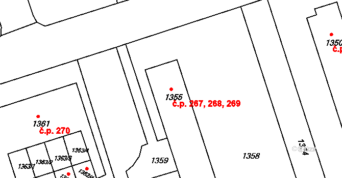 Moravský Krumlov 267,268,269 na parcele st. 1355 v KÚ Moravský Krumlov, Katastrální mapa