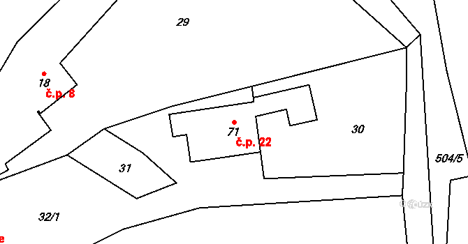 Provodovice 22 na parcele st. 71 v KÚ Provodovice, Katastrální mapa