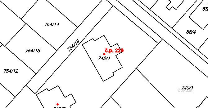 Radslavice 229 na parcele st. 742/4 v KÚ Radslavice u Přerova, Katastrální mapa
