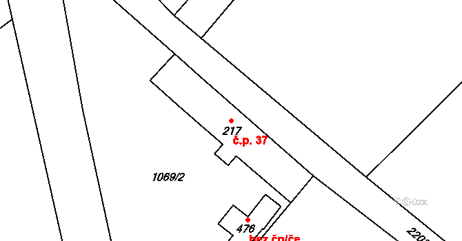 Onšovec 37, Horka II na parcele st. 217 v KÚ Horka nad Sázavou, Katastrální mapa