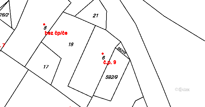 Přibyslavice 9, Vlkaneč na parcele st. 6 v KÚ Přibyslavice u Vlkanče, Katastrální mapa