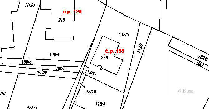 Pulice 165, Dobruška na parcele st. 286 v KÚ Pulice, Katastrální mapa