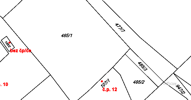 Viničná Lhota 12, Rožďalovice na parcele st. 107/1 v KÚ Ledečky, Katastrální mapa