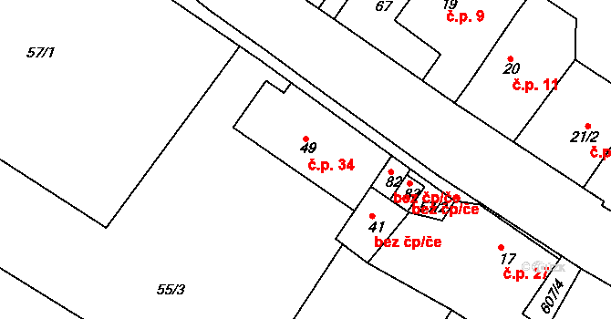 Otín 34 na parcele st. 49 v KÚ Otín u Stonařova, Katastrální mapa