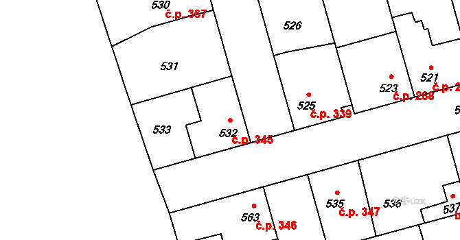 Hřebeč 345 na parcele st. 532 v KÚ Hřebeč, Katastrální mapa