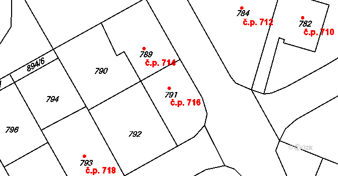 Ivanovice na Hané 716 na parcele st. 791 v KÚ Ivanovice na Hané, Katastrální mapa