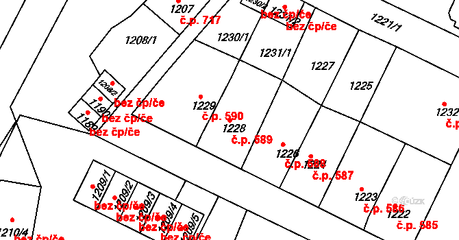 Rýmařov 589 na parcele st. 1228 v KÚ Rýmařov, Katastrální mapa