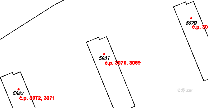 Kročehlavy 3069,3070, Kladno na parcele st. 5881 v KÚ Kročehlavy, Katastrální mapa