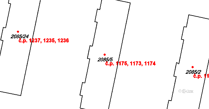 Mnichovo Hradiště 1173,1174,1175 na parcele st. 2085/5 v KÚ Mnichovo Hradiště, Katastrální mapa