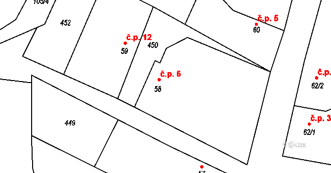 Řehoty 6, Králíky na parcele st. 58 v KÚ Králíky u Nového Bydžova, Katastrální mapa