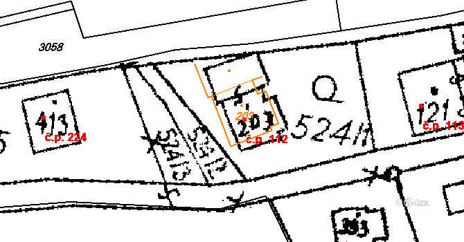 Opatovec 112 na parcele st. 203 v KÚ Opatovec, Katastrální mapa