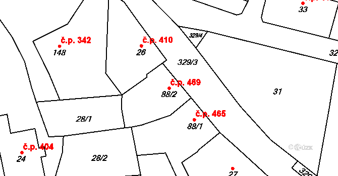 Dlouhá Loučka 469 na parcele st. 88/2 v KÚ Horní Dlouhá Loučka, Katastrální mapa