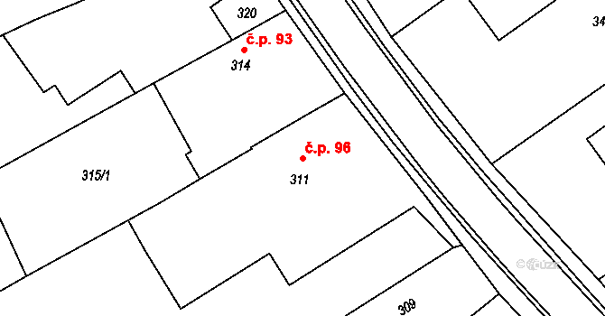 Žerotín 96 na parcele st. 311 v KÚ Žerotín, Katastrální mapa