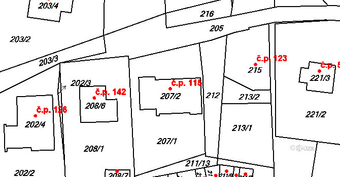 Karolinka 115 na parcele st. 207/2 v KÚ Karolinka, Katastrální mapa
