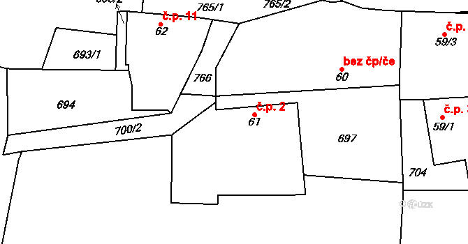 Batín 2, Střevač na parcele st. 61 v KÚ Střevač, Katastrální mapa